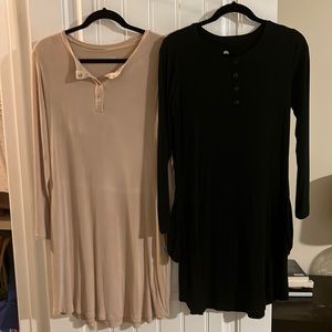 Betsy Ribbed Bamboo Nursing & Maternity Dresses in Black & Sand